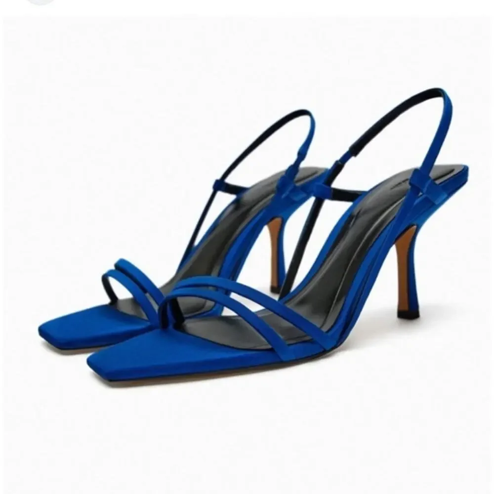 Zara Square Toe Strappy Slingback Heels Women’s 40 Cobalt Blue Sandals NWOB